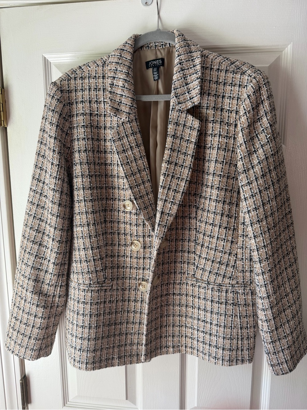Jones New York Faux Double Breasted Plaid Tweed Blazer - Size XL